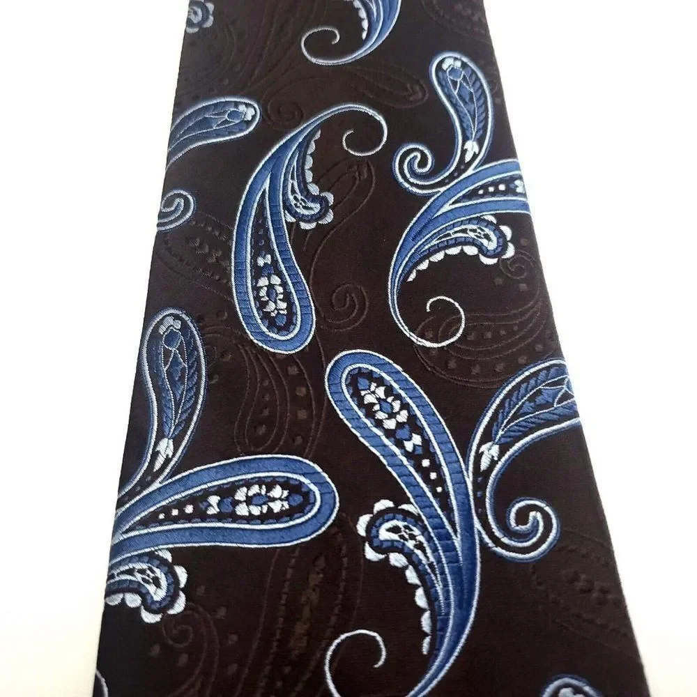 Van Heusen Brown Blue Silk Tie Woven‎ Paisley Wide
